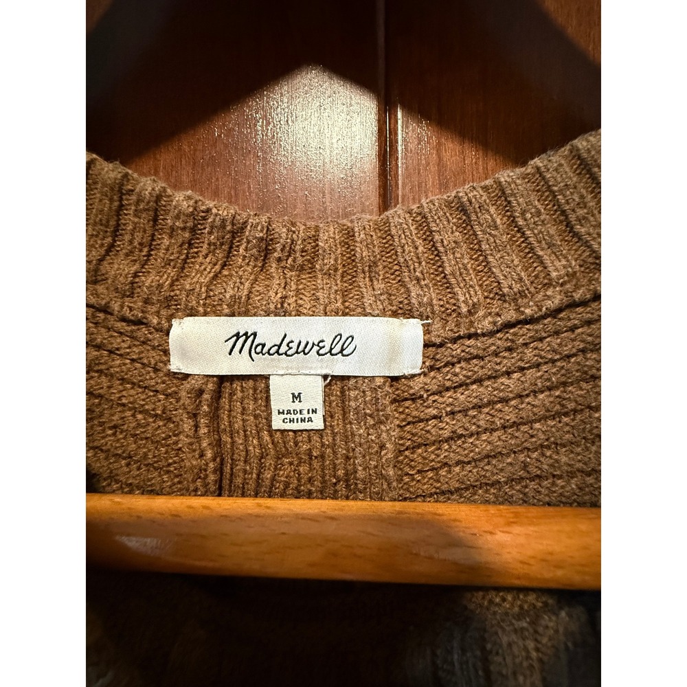 Madewell Button Back Ribbed Crewneck Sweater Brown Cedar‎ Knit Womens